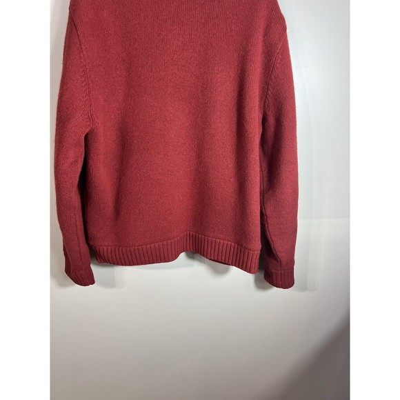 L.L.Bean Sherpa Sweater Large Lambswool Full Zip Cardigan Jacket Red Orange - Picture 7 of 11